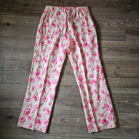 Charter Club Luxury 100% Linen Pink Floral Biege Pants - Picture 5 of 5